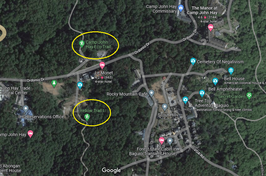 Camp John Hay Hiking Trail Eco-Trail and Yellow Trail map