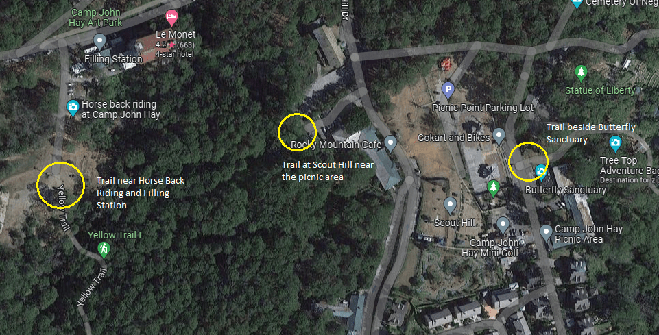 Starting points of Camp John Hay's Yellow Trail map