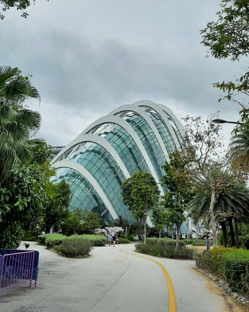 Glass dome construction of Cloud Forest as seen from outside