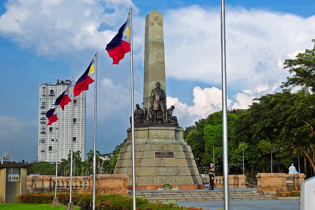 Flag poles and Jose Rizal Monument at Rizal Park