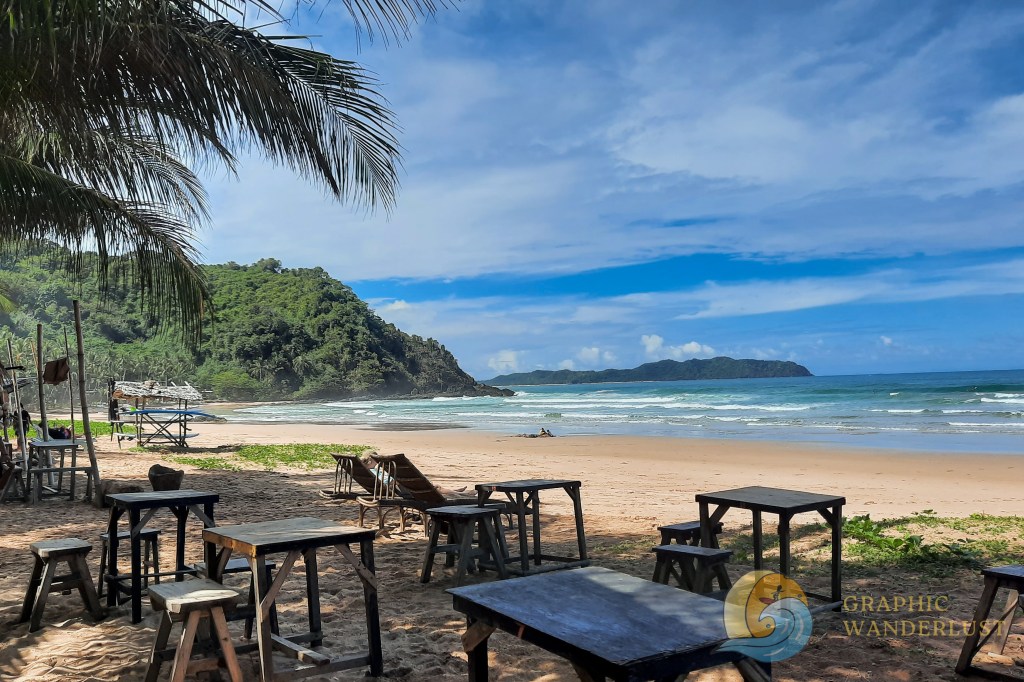 Beachfront bistro on a sunny day