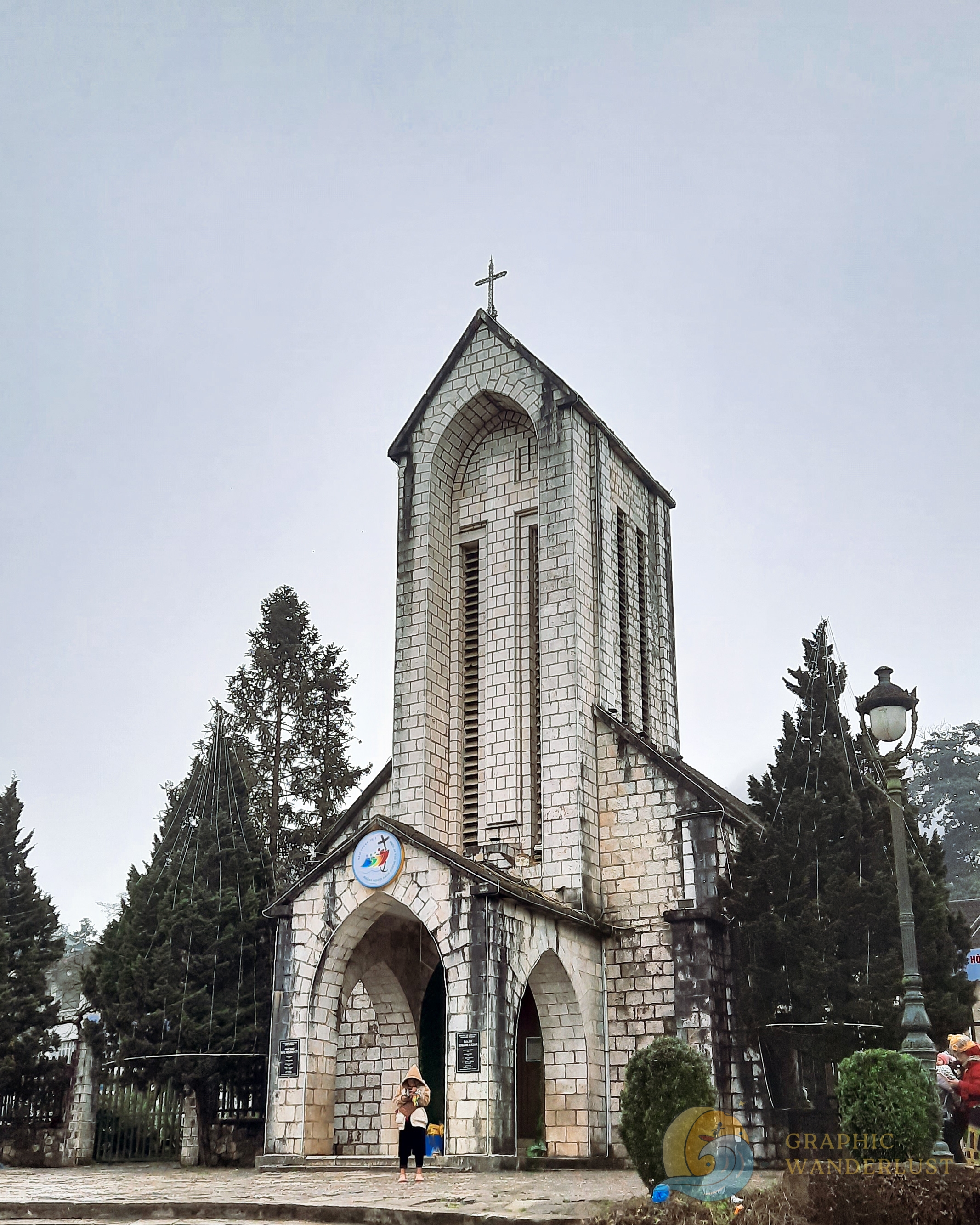 Facade of a stone church in Gothic architrectire