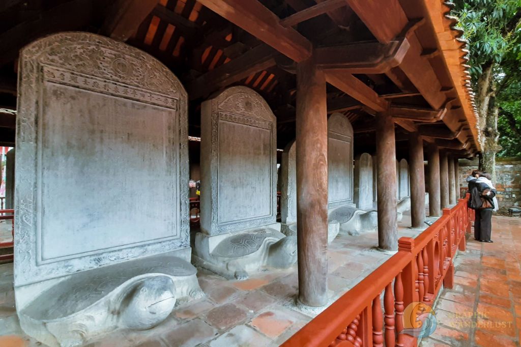 Stone stelae on turtle-shaped pedestals in the Temple of Literature, Hanoi, representing honored scholars.