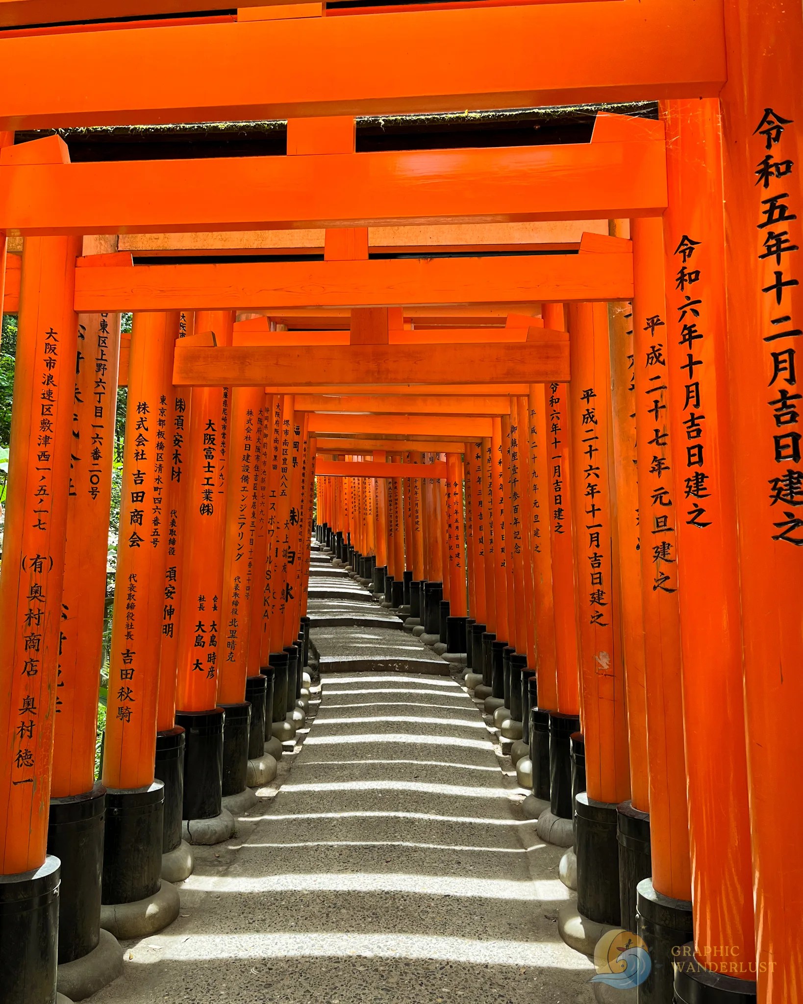 Curving line of torii gates at Fushimi Inari Taisha.